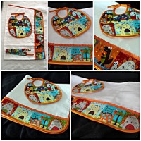 Conjunto fralda, babete e porta-chupeta